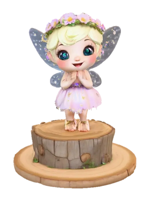 An adorable chibi cartoonish fairy sprite wearing a crown of tiny flowers.… - Laughing 3D model, vytvořený pomocí AI