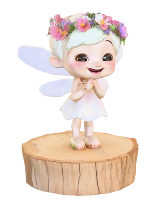 An adorable chibi cartoonish fairy sprite wearing a crown of tiny flowers.… - Laughing 3D model, vytvořený pomocí AI