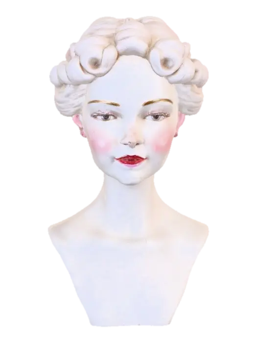 A vintage porcelain doll bust with arms and hands, Delicate hands with red lacquered… - Updo 3D model, vytvořený pomocí AI