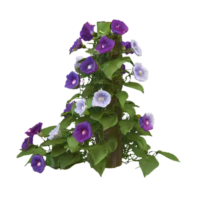 Thick vine of leafy morning glories flowers 3D model, vytvořený pomocí AI