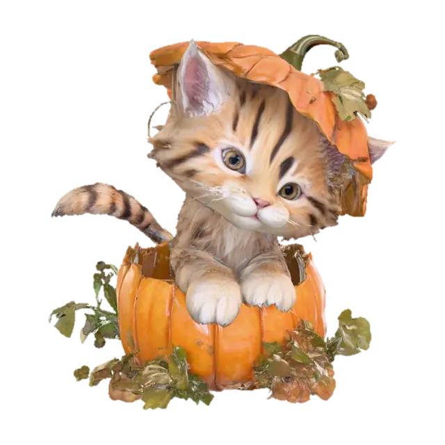 Pumpkin Kitten Delight, #Halloween2025# - Pumpkins 3D model, vytvořený pomocí AI