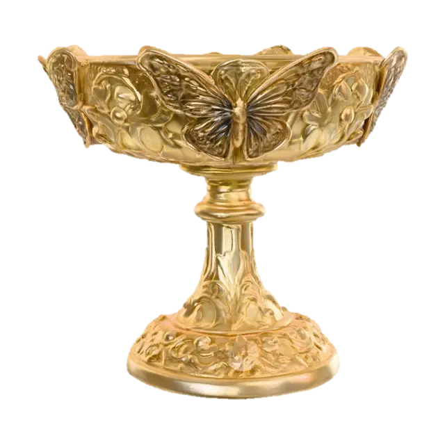 A pedestal comprised of three butterflies that are holding a bowl shapped base… 3D model, vytvořený pomocí AI