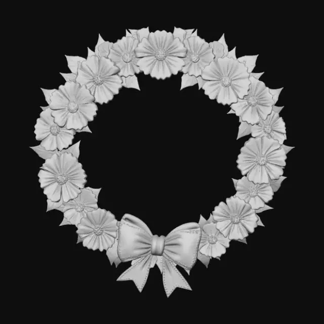 3D model for Floral Wreath with Ribbon Bow