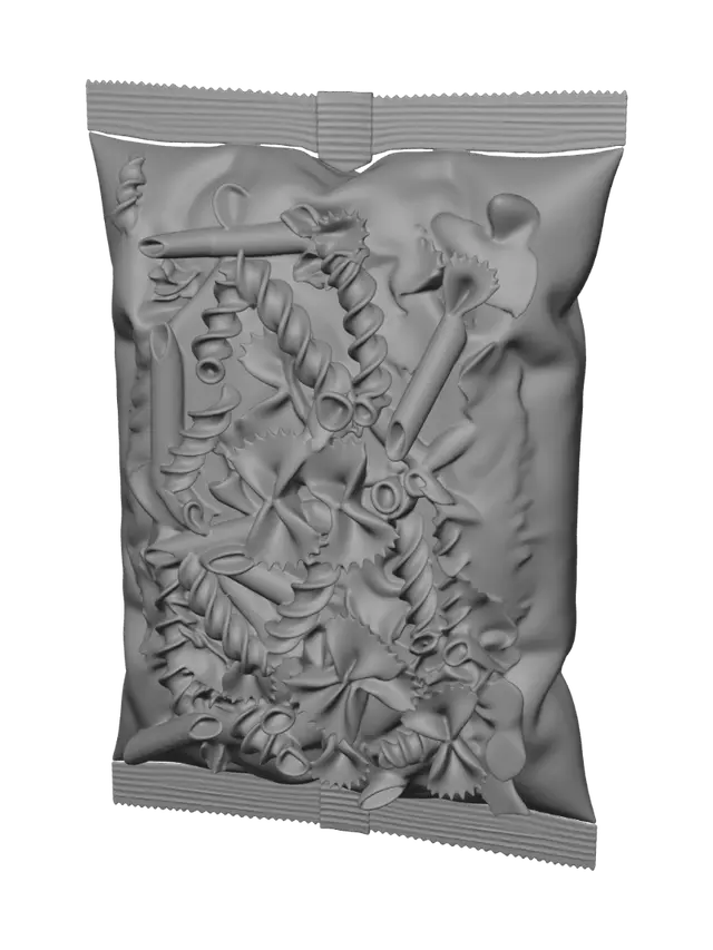 3D model for flat plastic pasta bag, sealed