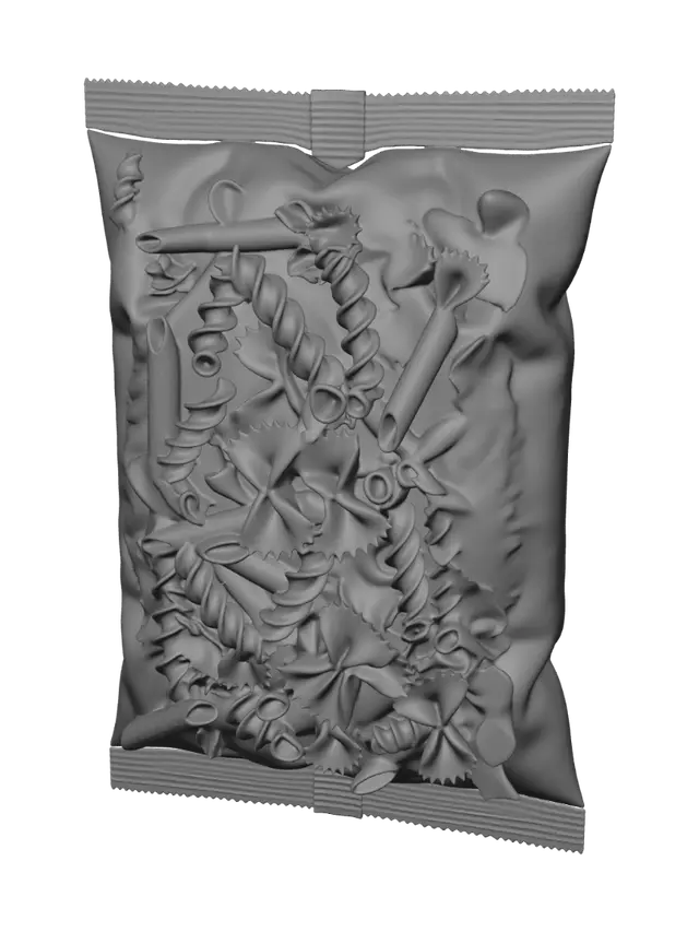 3D model for flat plastic pasta bag, sealed