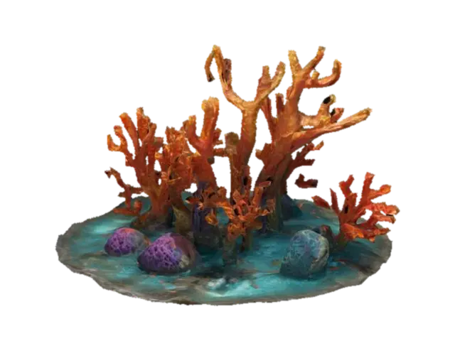 colored corals emerged from a pool of water. Highly stylized. Deeply carved detail.… 3D model, vytvořený pomocí AI