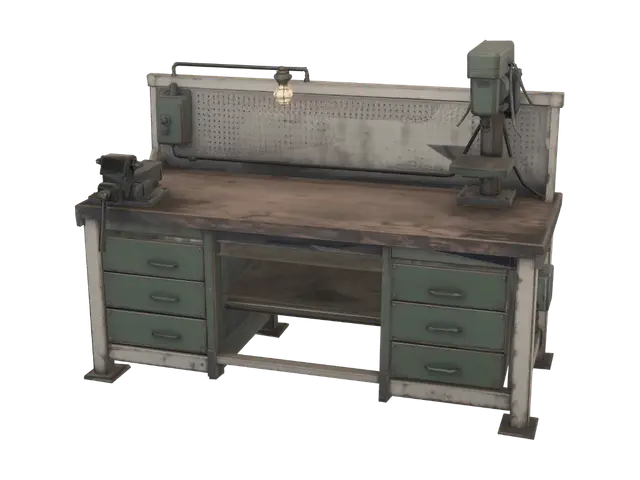 Rusty Green Drill Press Workbench 3D model, vytvořený pomocí AI