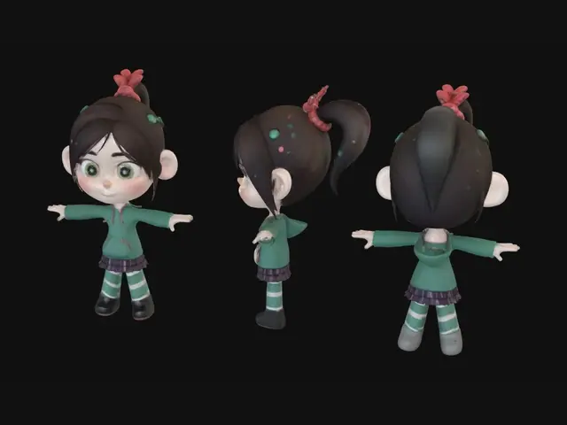 3D model for Chibi 3D Character Turnaround: Green Hoodie Girl