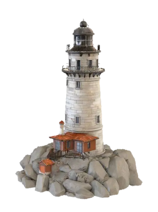 Highly detailed realistic coastal lighthouse, tall cylindrical stone tower with… - Keeper 3D model, vytvořený pomocí AI