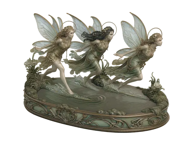 3D-модель 3 art nouveau fairies racing across a pond with their toes skimming the surface leaving… - Toe, сгенерированная ИИ