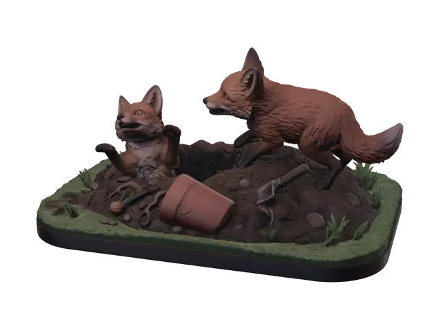 Cute Fox Cubs - Until they dig up my garden - Cub 3D model, vytvořený pomocí AI