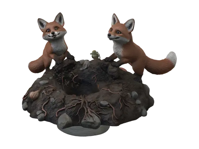 Who Me? Mischievous Foxes - Cub 3D model, vytvořený pomocí AI