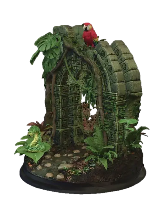 Parrot on the Jungle Arch 3D model, vytvořený pomocí AI