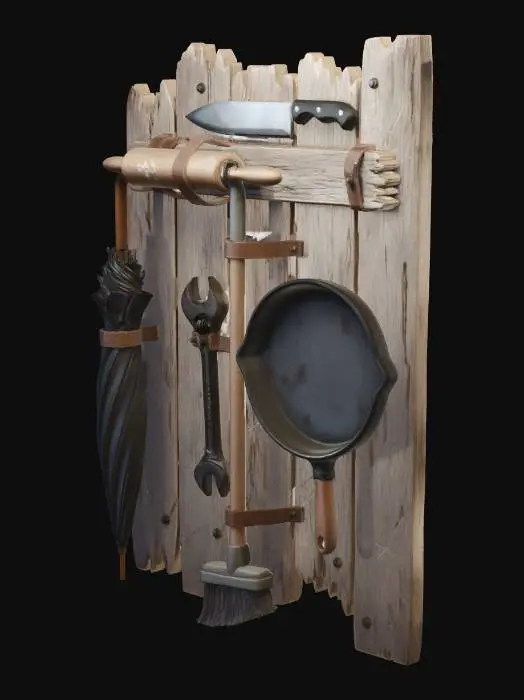 3D model for Rustic Tools on a Wooden Rack