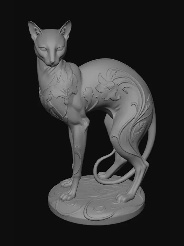 3D model for Floral Bronze Cat Statue