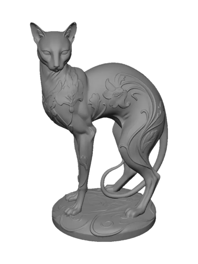 3D model for Floral Bronze Cat Statue