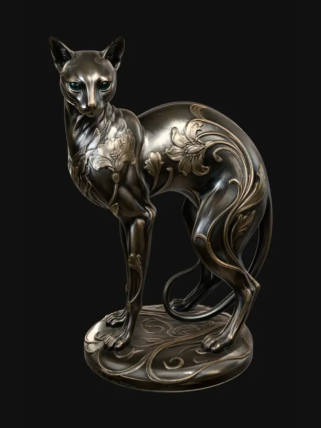 3D model for Floral Bronze Cat Statue