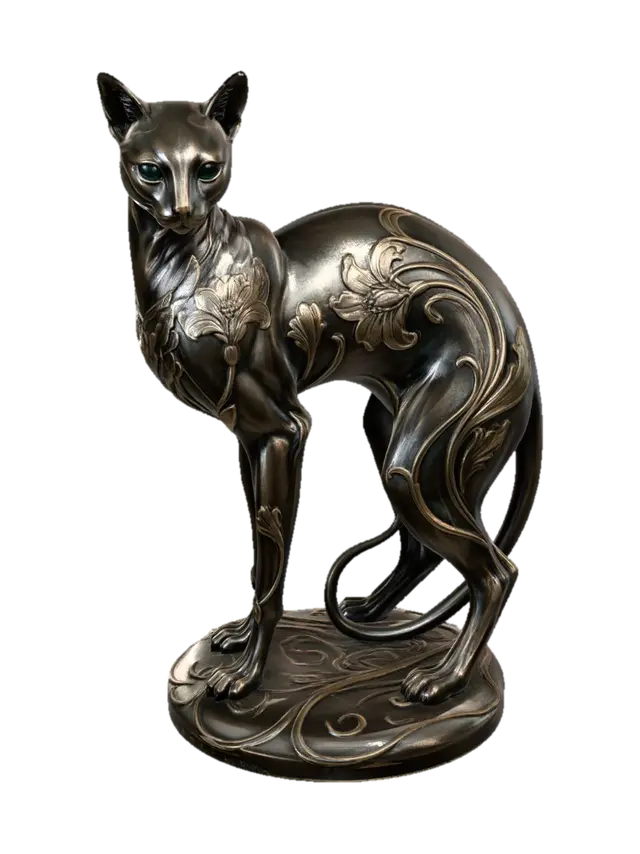 3D model for Floral Bronze Cat Statue