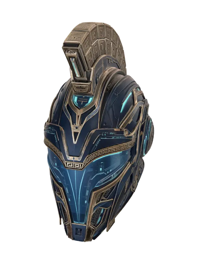 Modello 3D A helmet that is a fusion of cultures. Ancient greece and future trans humanist cyber…, generato dall’IA
