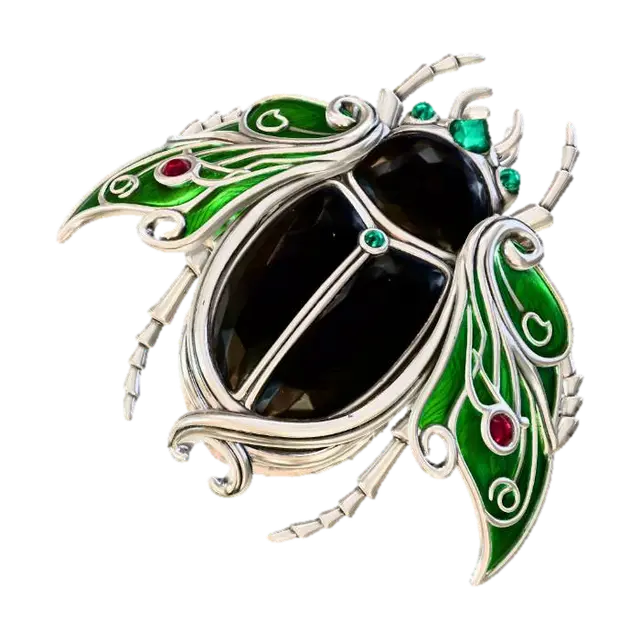 Emerald Winged Scarab Brooch 3D model, vytvořený pomocí AI