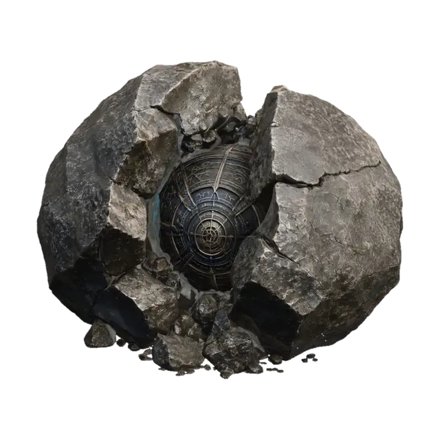 Cracked Stone Orb 3D model, vytvořený pomocí AI