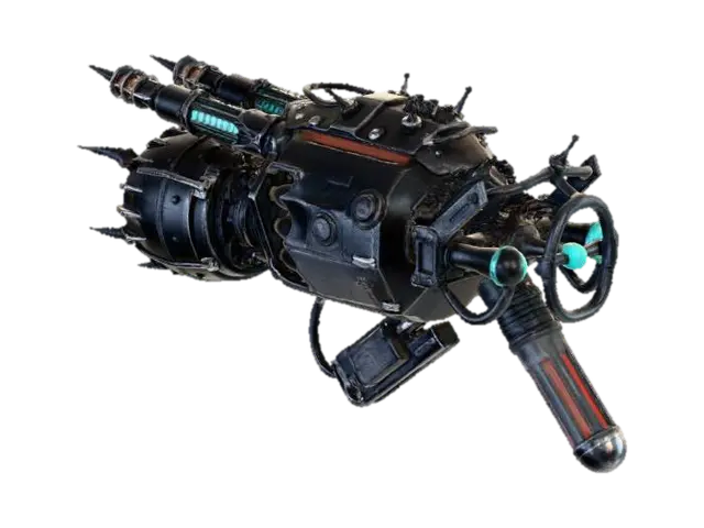 3D asset prompt: heavy biomechanical harpoon cannon for abyss hunters, dark fantasy… 3D model, vytvořený pomocí AI