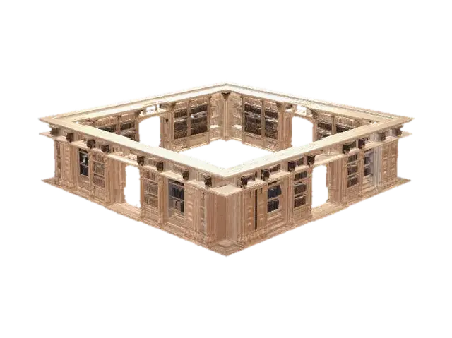 circular balcony corridor, wooden railing, second floor library structure,… - Secondfloor 3D model, vytvořený pomocí AI