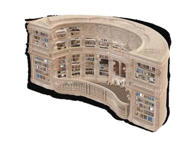 circular balcony corridor, wooden railing, second floor library structure,… - Secondfloor 3D model, vytvořený pomocí AI