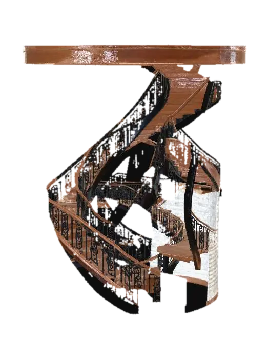A grand, multi-turn spiral staircase module made of rich dark wood and intricate… - Stair 3D model, vytvořený pomocí AI