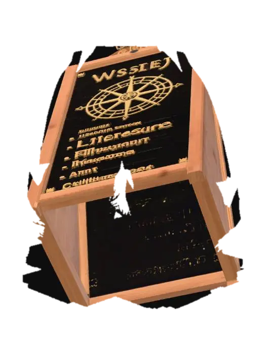 `3D model of a wooden-framed free-standing signboard, placed in the foreground with… 3D model, vytvořený pomocí AI