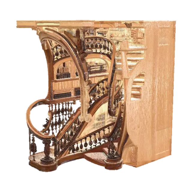 spiral staircase, elegant wooden steps, curved design, fantasy library style, smooth… - Stair 3D model, vytvořený pomocí AI