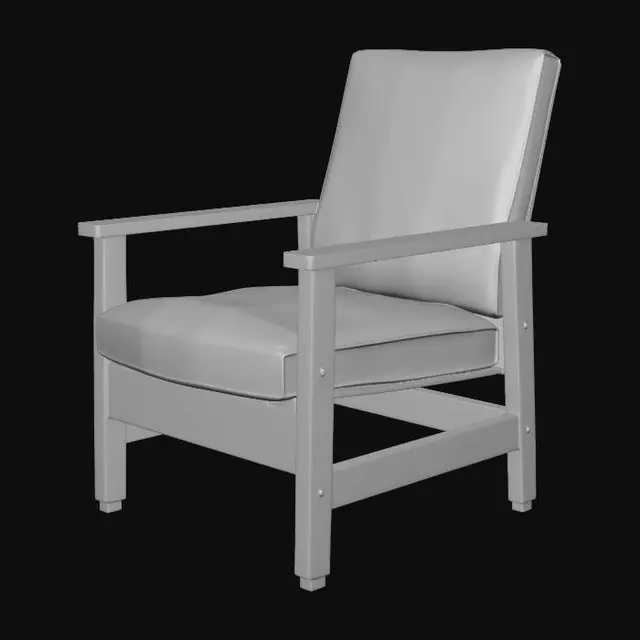 3D model for A realistic university library chair, designed for long study sessions, minimalistic and functional design, ergonomic wooden seat with slight curvature, cushioned fabric padding (neutral colors like dark green or beige), matte finish, sturdy metal or wooden frame, silent movement (rubber feet, no wheels), slightly reclined backrest for comfort, compact footprint for tight library spacing, no armrests or minimal armrests, durable and scratch-resistant materials, clean geometry, real-world proportions, soft ambient lighting, photorealistic, PBR materials, highly detailed textures, subtle wear and tear, academic environment style, Japanese university library aesthetic