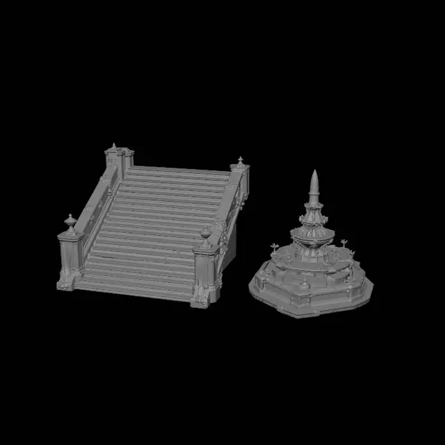 3D model for Stone Staircase and Tiered Fountain