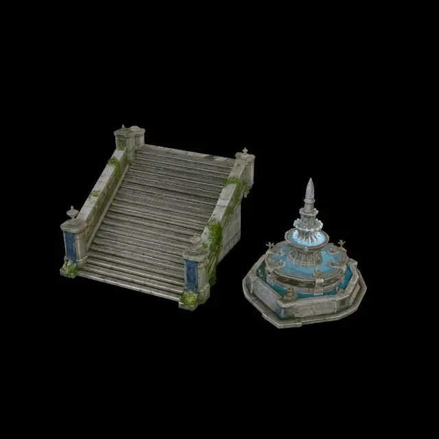 3D model for Stone Staircase and Tiered Fountain