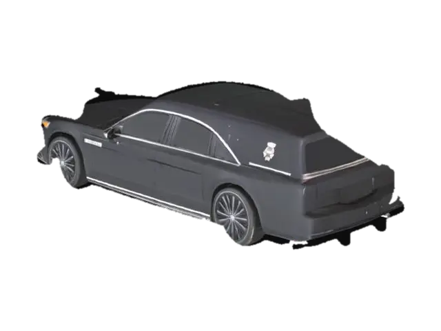 A modern United States Lincoln black hearse car. 3D model, vytvořený pomocí AI
