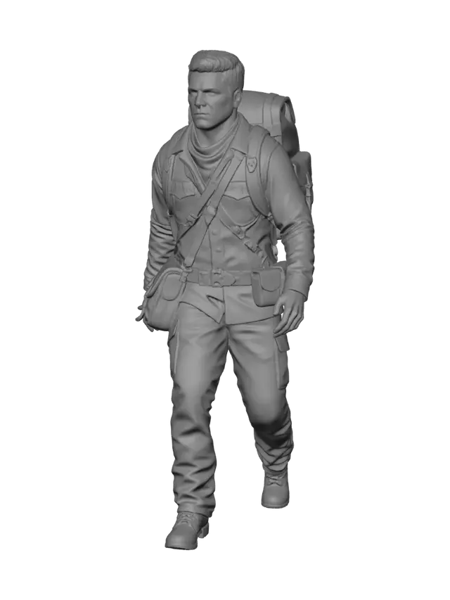 3D model for 背着包裹的探险者，超真实渲染
