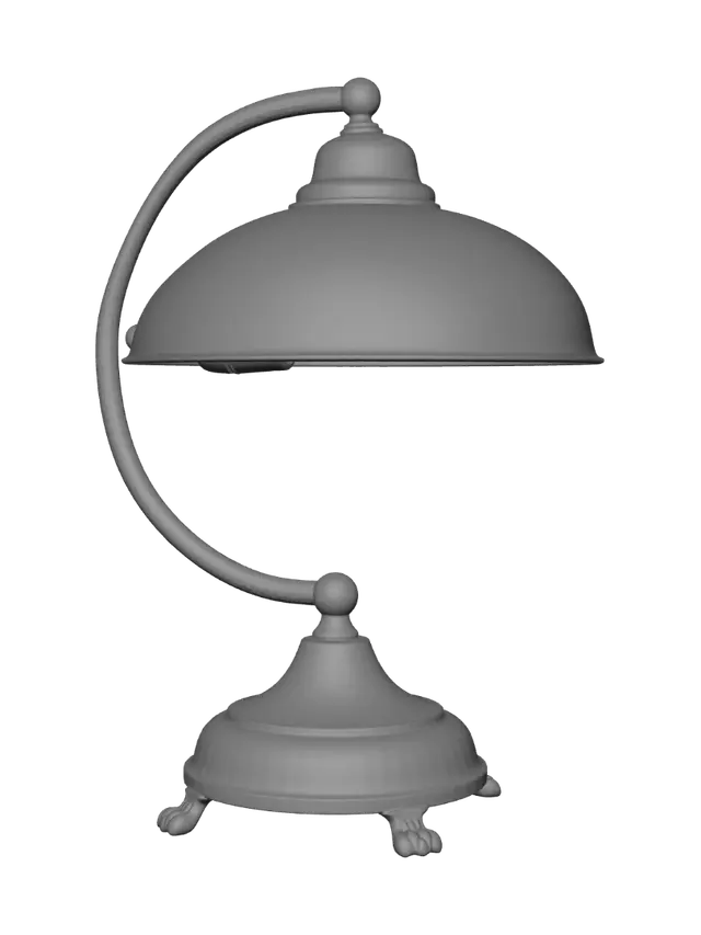 3D model for Antique brass metal with green enamel dome shade, physically-based rendering, worn patina, photorealistic UE5 style