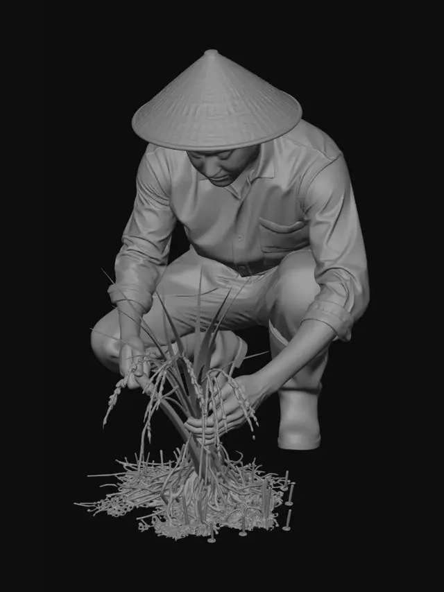 3D model for Rice farmer harvesting rice