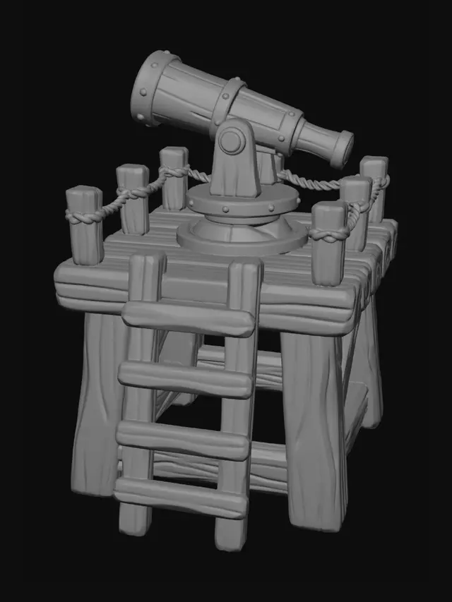 3D model for Wooden Cannon on a Platform
