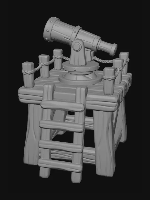 3D model for Wooden Cannon on a Platform