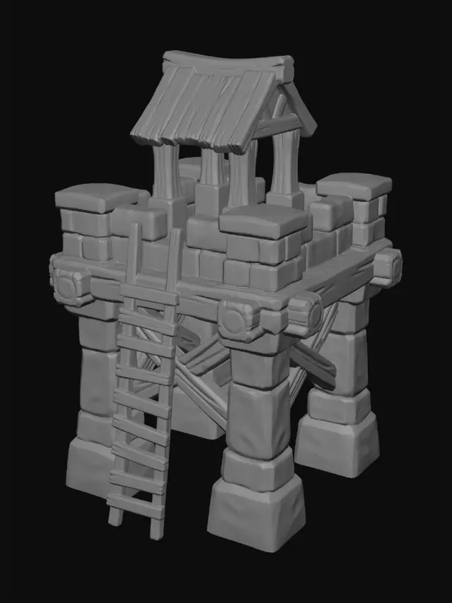 3D model for Wooden Well on Stone Pillars