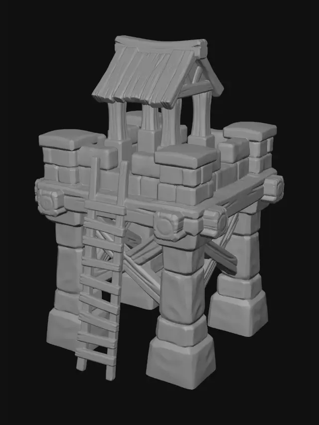 3D model for Wooden Well on Stone Pillars