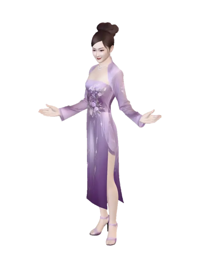 3D model for 一个粉色头发的丰满、翘臀、美丽、成熟的少妇,中国人面孔,穿着紧身开叉旗袍,弯着腰向前魅笑,手里拿着一朵玫瑰花