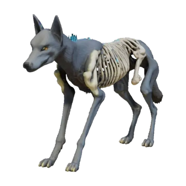 a 3d model of a wolf with an exposed rib cage witch ancient looking bones, glowing… - Ribcage 3D model, vytvořený pomocí AI