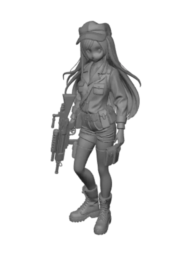3D model for green army figurine but 
 anime girl