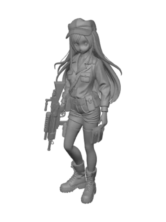 3D model for green army figurine but 
 anime girl