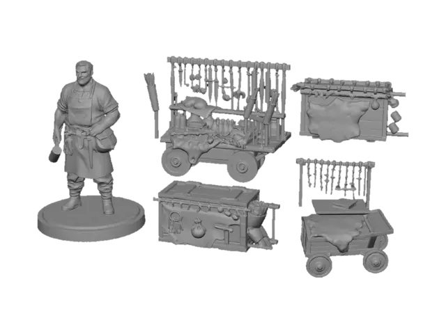 3D model for Weapons Merchant with Cart