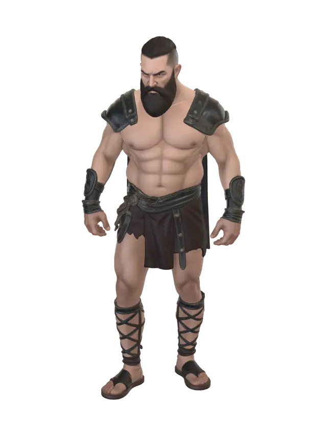 hades style gladiator. middle age man with facial hair. wear gladiator trunk. - Armorless AI 생성 3D 모델