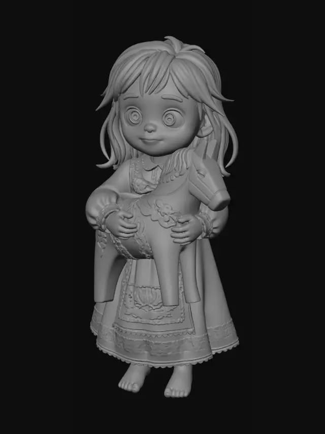 3D model for Little Girl with a Painted Red Hobby Horse