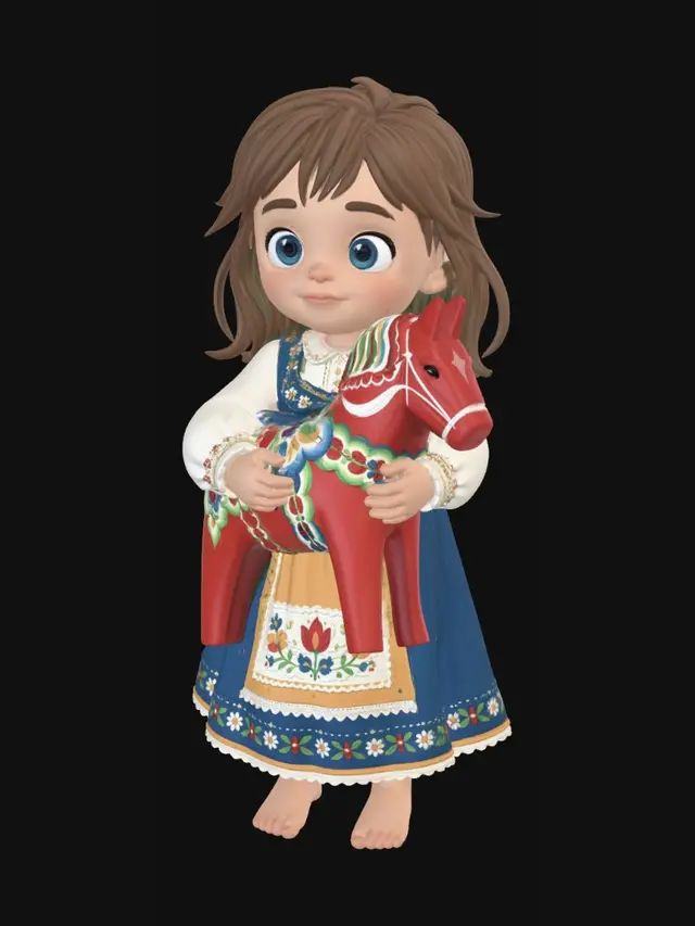 3D model for Little Girl with a Painted Red Hobby Horse